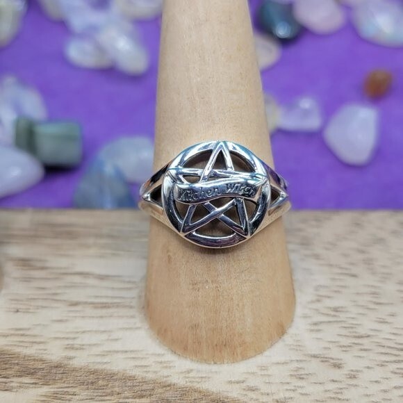 Pentacle Kitchen Witch Sterling Silver Ring, Size 8 and 10 - Picture 2 of 4
